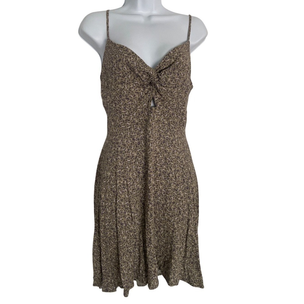 Forever 21 Womens Floral Boho Mini Dress Twist Front Cutout Brown Purple Large